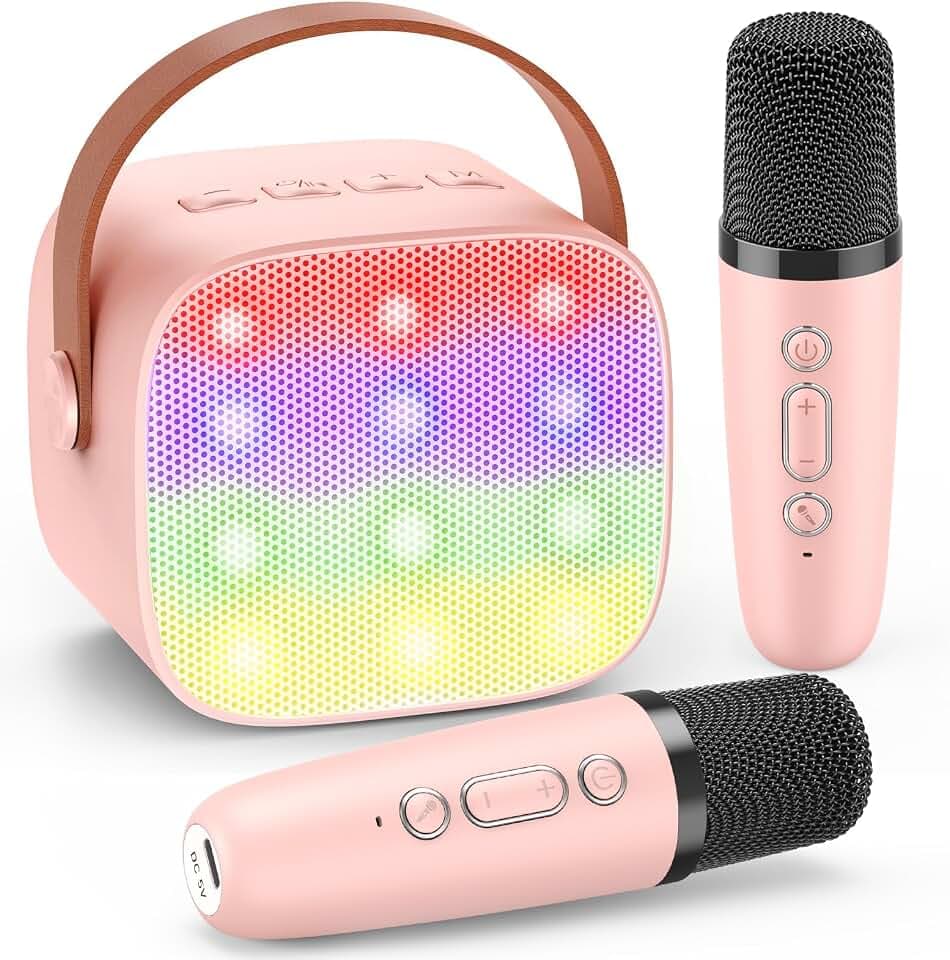 Karaoke Maschine mit 2 Bluetooth Mikrofon, Mädchen Geschenke für 3-12 Jahre