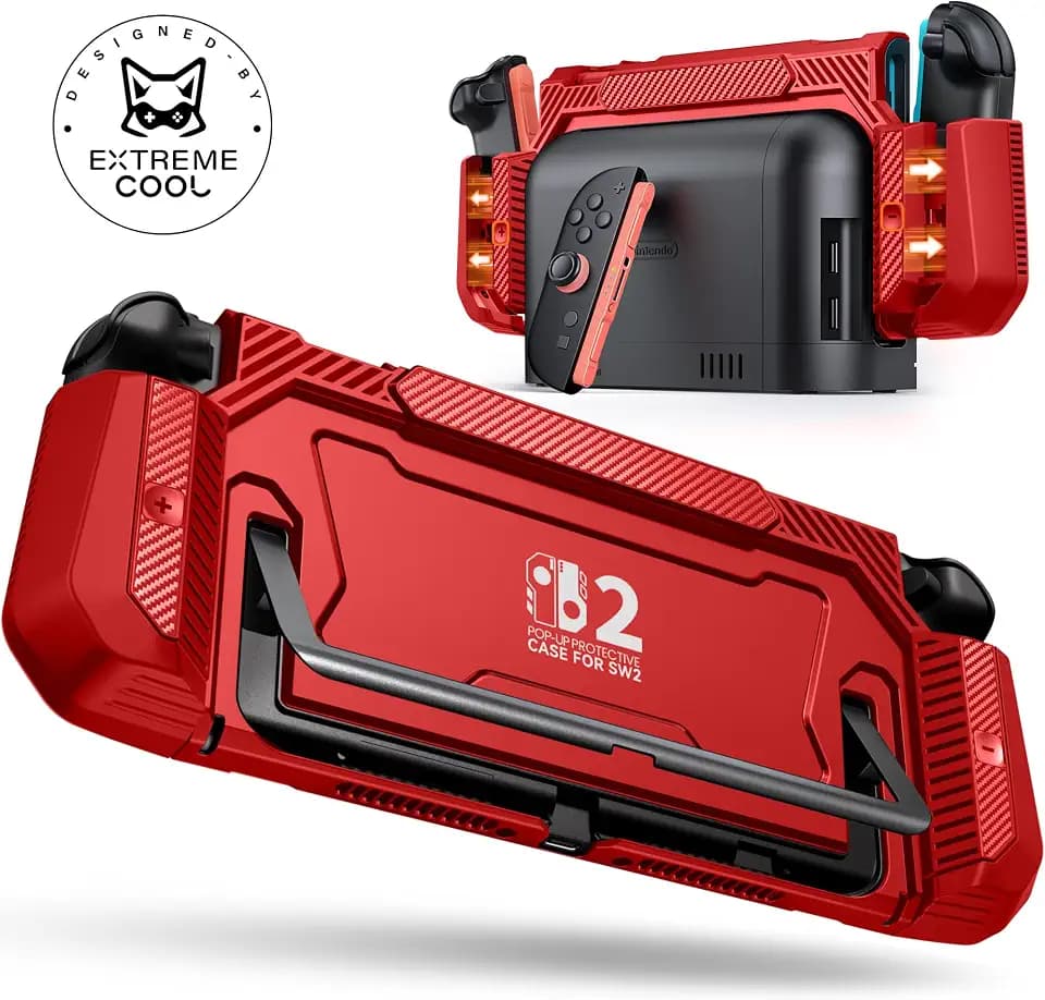 Dockable Red Case for Nintendo Switch 2,[Exclusive Pop-up Joy-Con Quick Release][Military-Grade Protection][Stand Compatible] Switch 2 Protective Case with Ergonomic Grip, Shell for Switch 2 Console