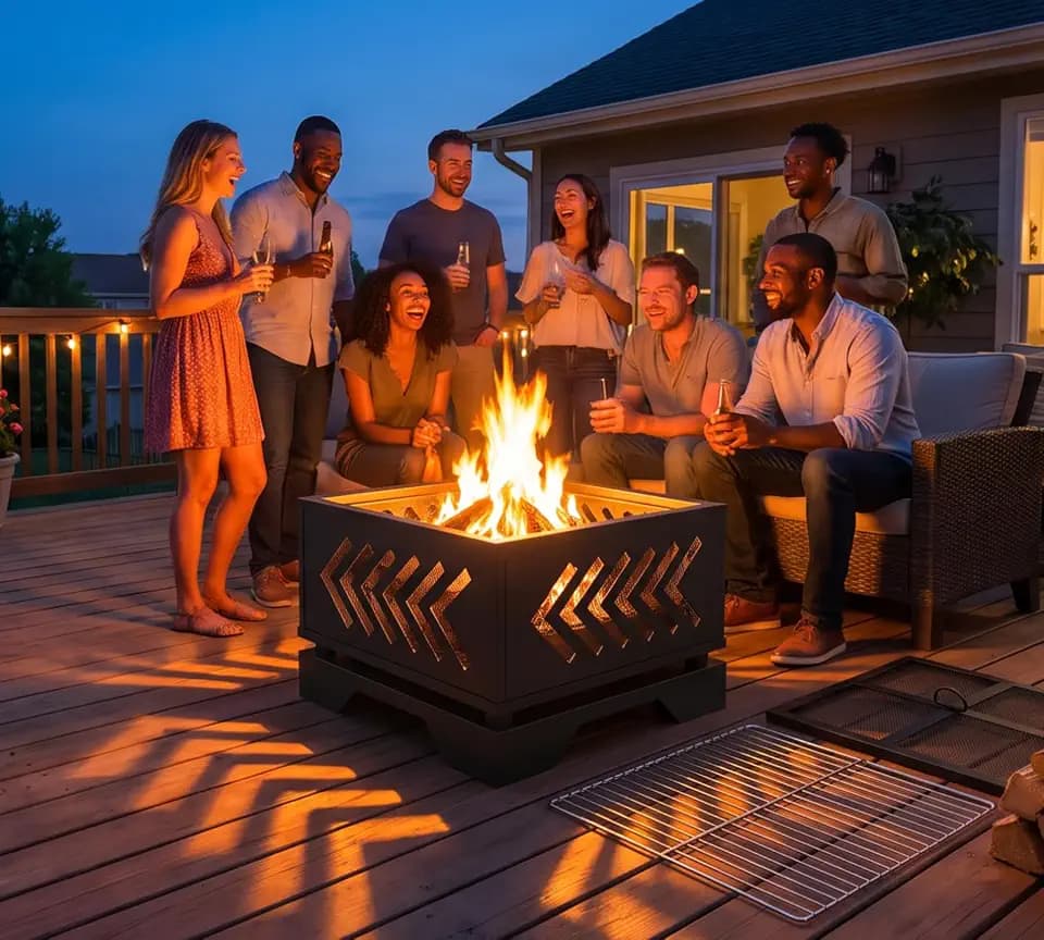 Fire Beauty Arrow Geometric Cutout 2-in-1 Outdoor Fire Pit Heating & BBQ