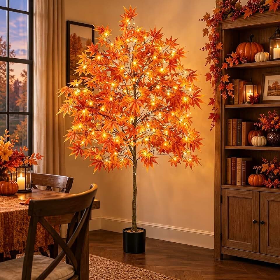 6.5ft Fall Tree Outdoor Fall Light up Tree Maple Tree Fall Porch Decor