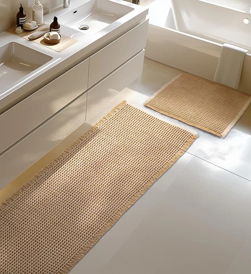 Großer Badteppich Set, rutschfeste Badematte, Badezimmerteppich Set 2 Teilig, Boho Badezimmermatte, Waschbar Duschvorleger für Wohnzimmer Schlafzimmer Badezimmer, Bad Deko, 51 x 120 cm + 41 x 61 cm
