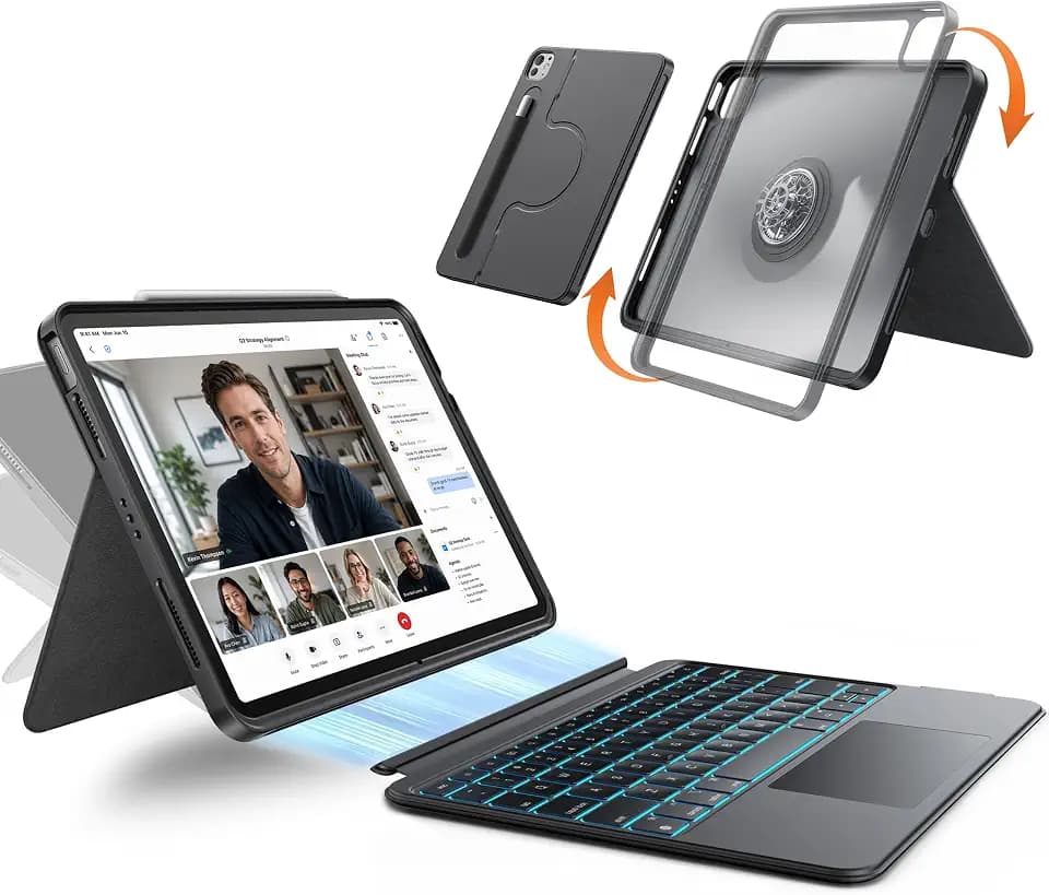 HOU 360° Rotating & Detachable Keyboard Case for iPad A16 & iPad 10th gen
