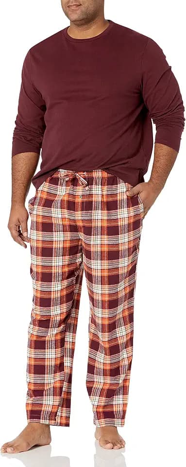 Amazon Essentials Men's 100% Cotton Flannel Pant and Long-Sleeve T-Shirt Pajama Set