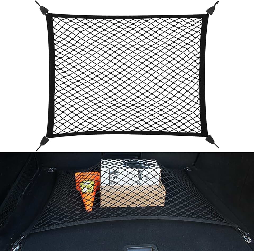 Kofferraumnetz Gepäcknetz Auto 80x60cm Erstreckt Sich auf 200x110cm Kofferraum Gepäcknetz mit 4 Haken Super Elastisch Universal Kofferraum Netz für die Meisten Autos SUV Wohnwagen