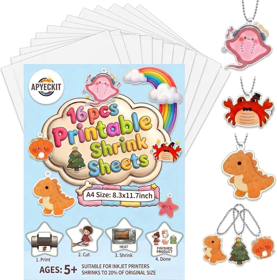 16Pc Printable Shrinky Dink Sheet,Printable Shrink Paper for Inkjet Printer