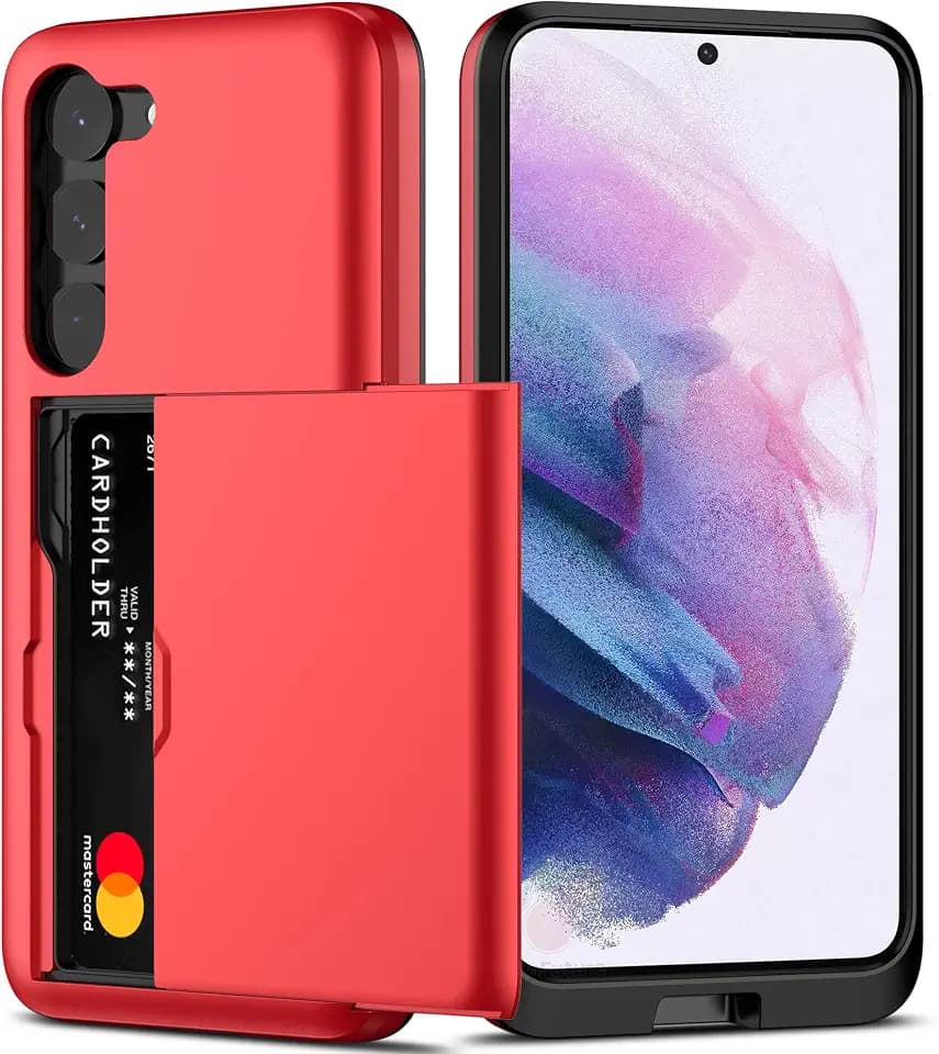 Nvollnoe for Samsung Galaxy S23 Case with Card Holder Red