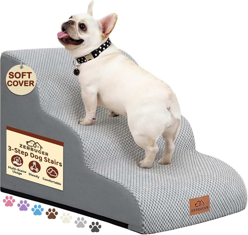 Zerbuger Dog Ramp and Stairs for Bed, Light Grey 3 Steps 16" H, Nonslip