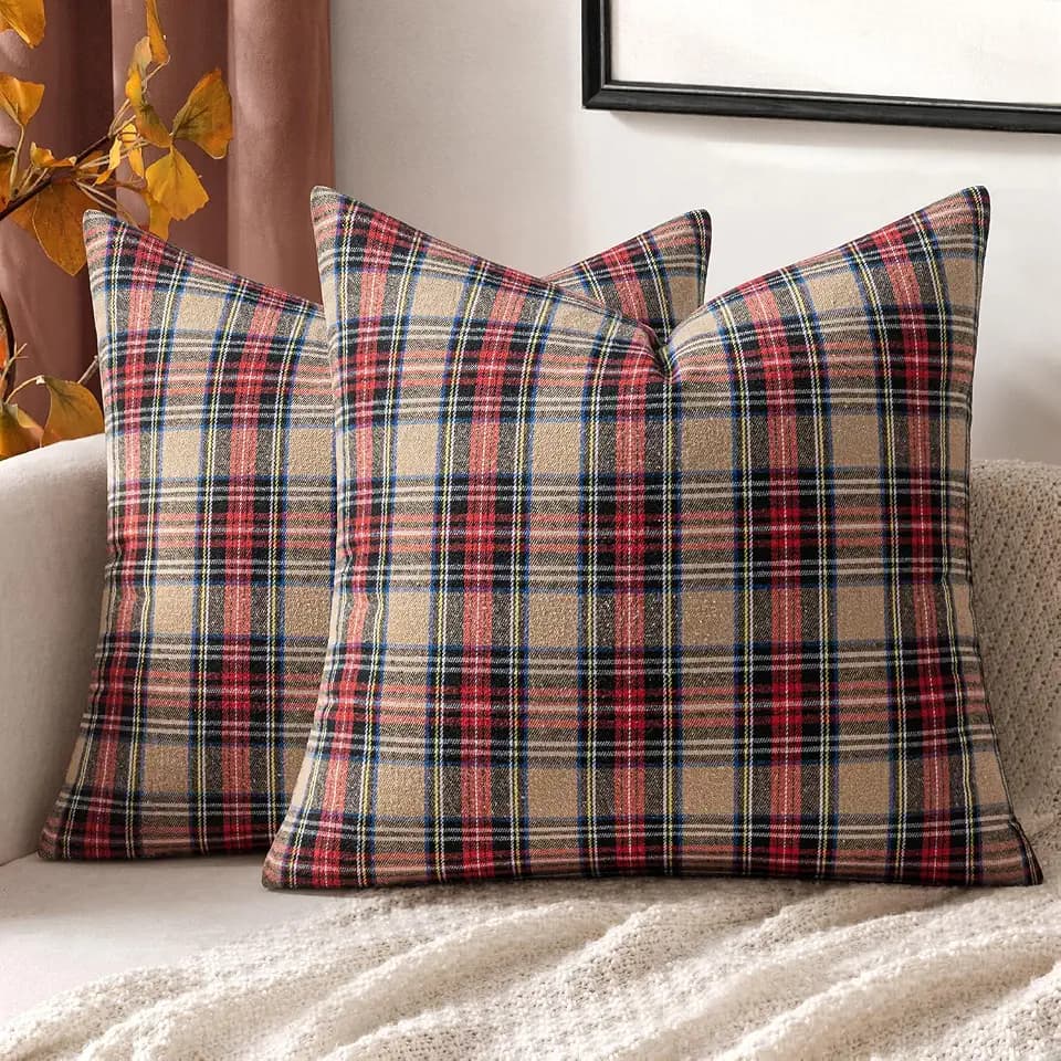 MIULEE Fall Plaid Pillow Covers Scottish Tartan 24x24 Khaki