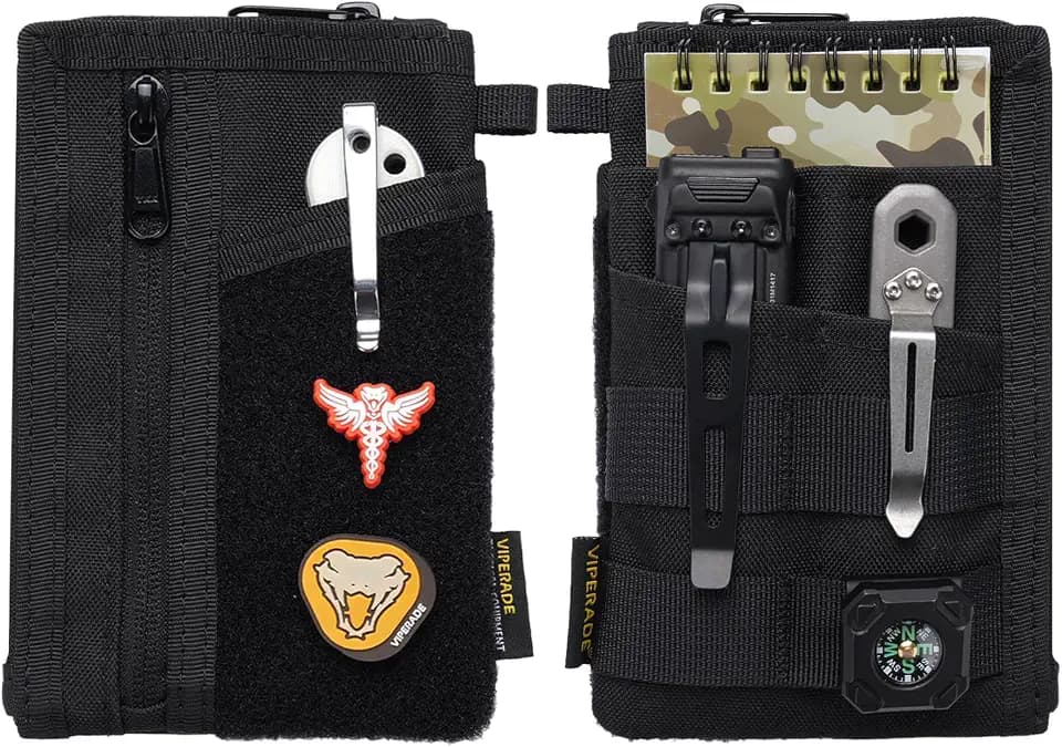 VIPERADE VE38 Schlanke EDC Pouch mit DIY Patch-Bereich, Minimalistische Geldbörse für Herren, EDC Tasche Organizer für Multitools (Schwarz (US))