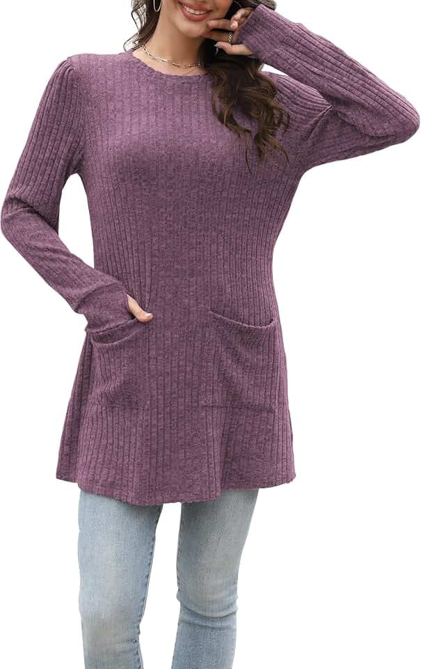 Damen Lange Pullover Leichte Sweatshirts Tops Lässige Langarmshirt für Frauen Herbst Strickpullover Tunika Oberteile Pullover Daumenloch
