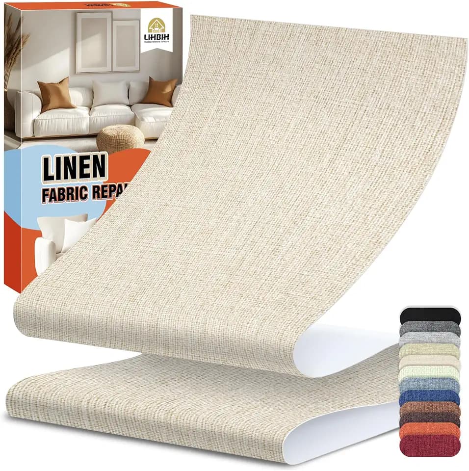 Flicken Selbstklebend Stoff Reparaturset, 12x160 cm Selbstklebender Stoff Flicken Leinen Reparatur Patch, Leinenstoff Patches Selbstklebend für Sofas, Autositze, Bootssitze, Bürostühle, Beige