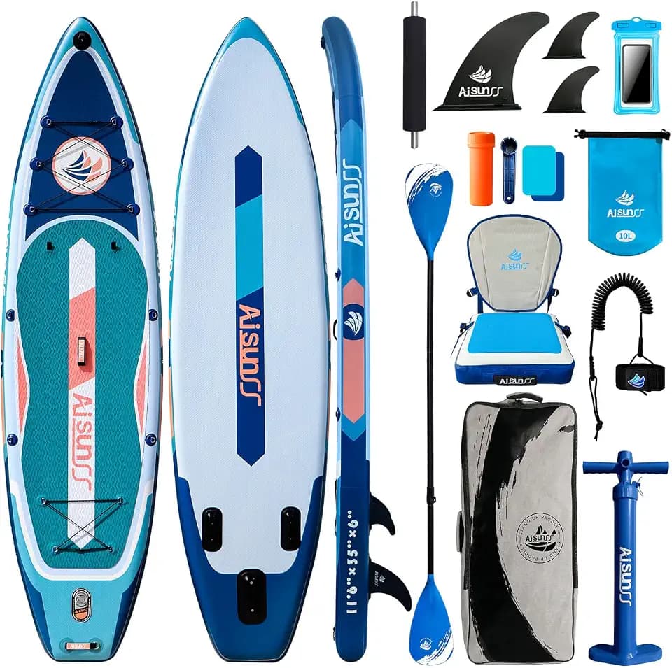 11'6''x35'' Super Wide Inflatable Paddle Board, 550lb Capacity Premium Stable SUP Board for 2+1 People/Family w/100L Backpack, Dual-Action Pump, Safety Leash