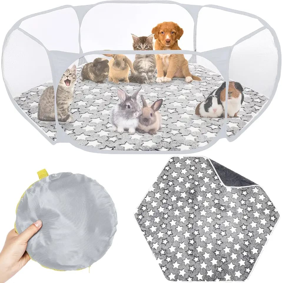 VitalCozy Guinea Pig Playpen with Mat Small Animal, Gray, Star