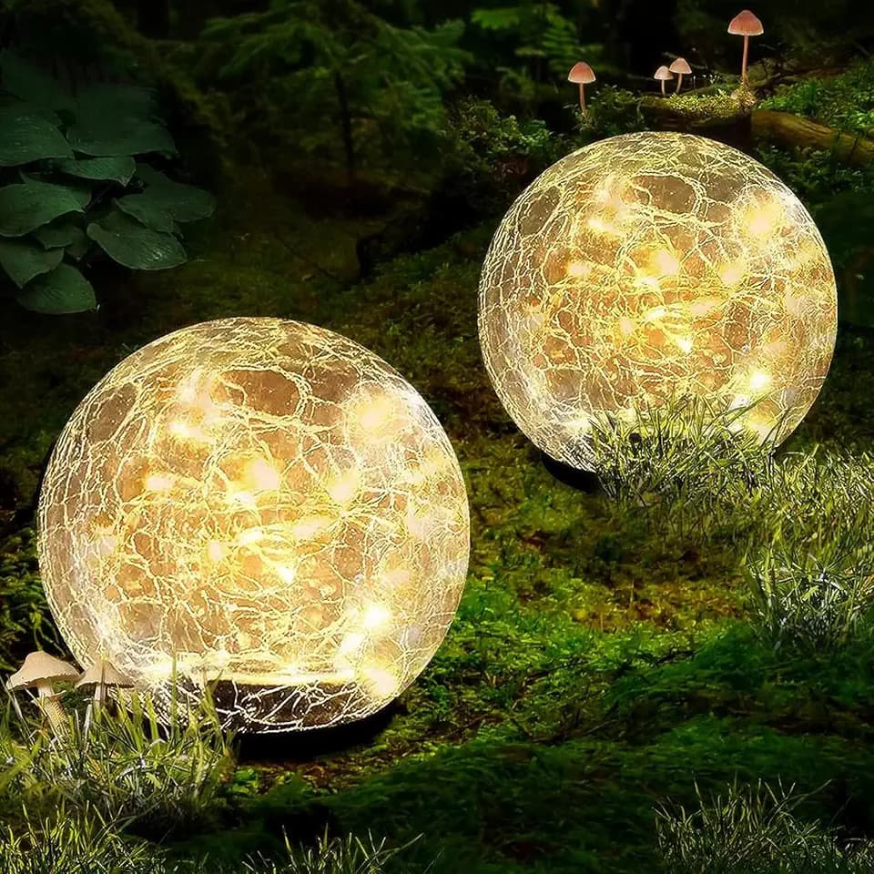 Garden Solar Ball Lights Outdoor Waterproof 50LED Cracked Glass Globe 4.7''