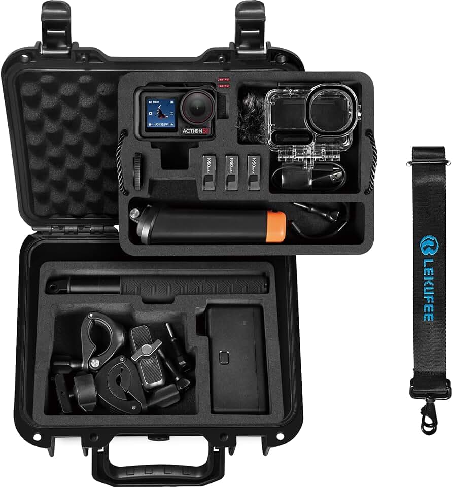 LEKUFEE Kleiner Wasserdichter Hartschalenkoffer für DJI Osmo Action 6/5 Pro/4/3 Actionkamera,Adventure-Combo,Standard-Combo,Diving Combo und Zubehör (nur Tragetasche)