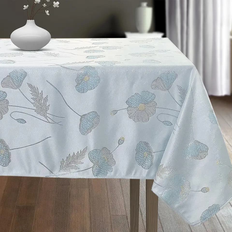 Timeless Poppy Metallic Jacquard Woven Tablecloth (60"x120" Tablecloth)
