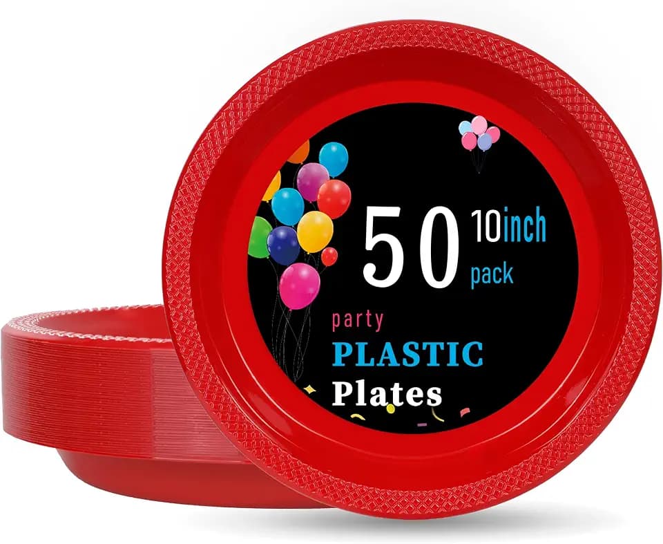 WELLIFE Red Plastic Plates 10 Inch 50 Count