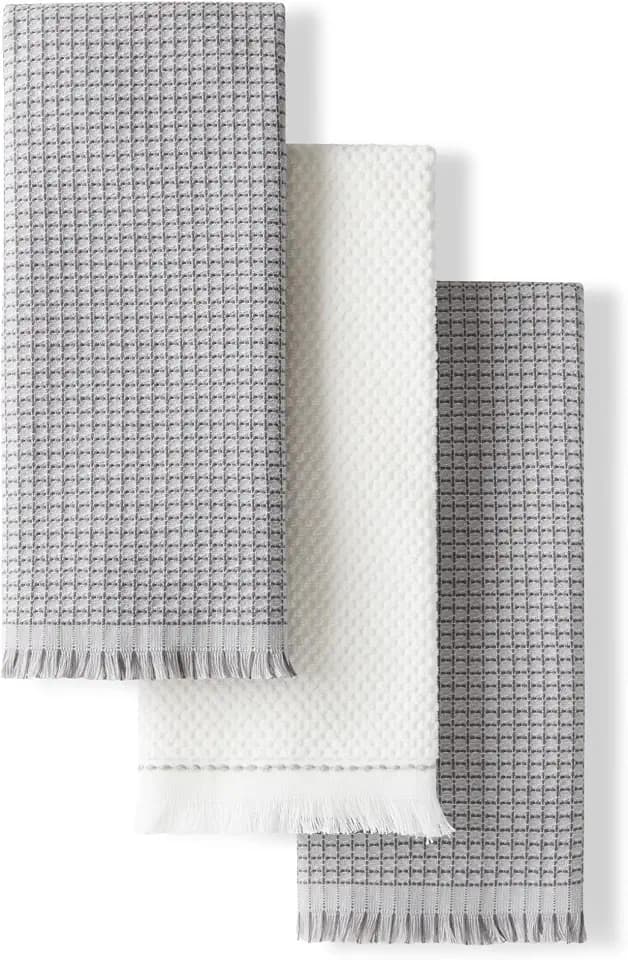 KitchenAid Gourmet Series Gridlines Kitchen Towels 3-Pack Set, 100% Cotton Absorbent, Matte Grey, 18"x28"