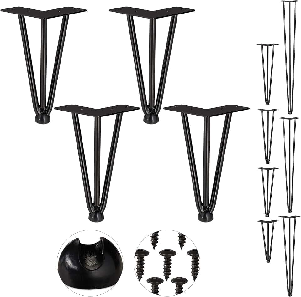 Relaxdays Hairpin Legs, 4er Set, 3 Streben, Metall, Haarnadel Tischbein für Hocker, Tisch & Schrank, 20 cm hoch, schwarz