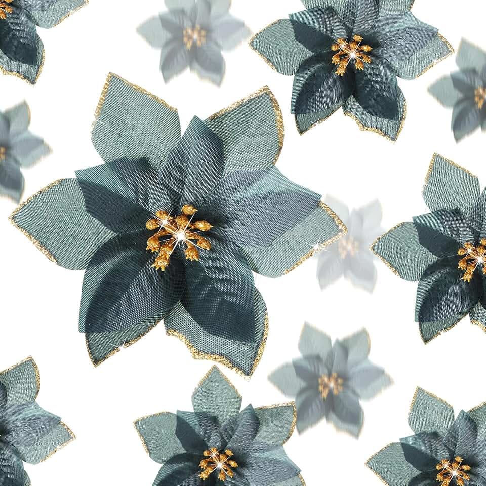 Künstliche Weihnachtsblumen, 36 Größen, 3 Größen, Osterblumen mit Glitzer, Weihnachtssternblumen, Weihnachtssternschmuck, Neujahrsdekoration (Dunkelgrün, 8/10/15 cm)