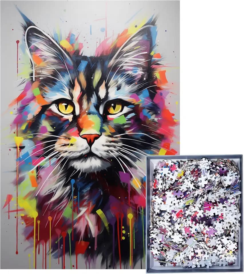 GreenAnoo Puzzle für Erwachsene, 1000 Teile, Tier Popart – Katze Maine Coon – Wanddekoration – Rahmen 50 x 75 cm – Premiumqualität, FSC-zertifizierter Karton, 2 mm