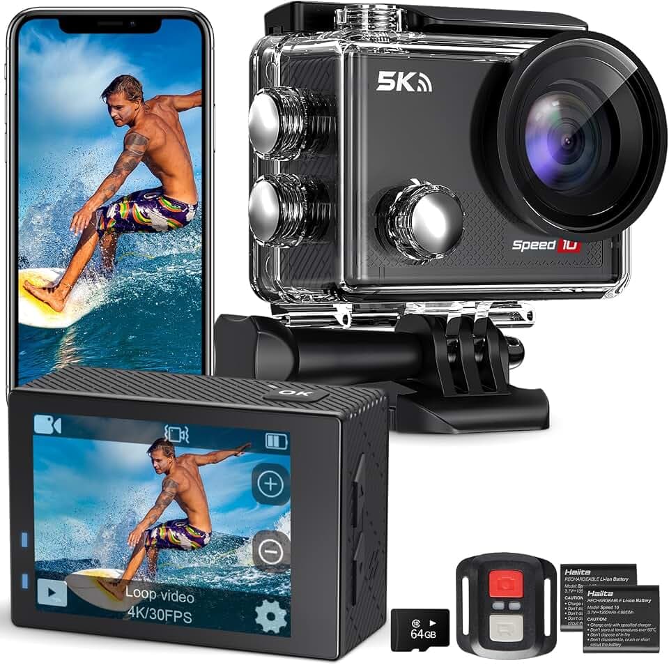 4K Action Camera with 64GB Card 30MP EIS WiFi 131FT Waterproof