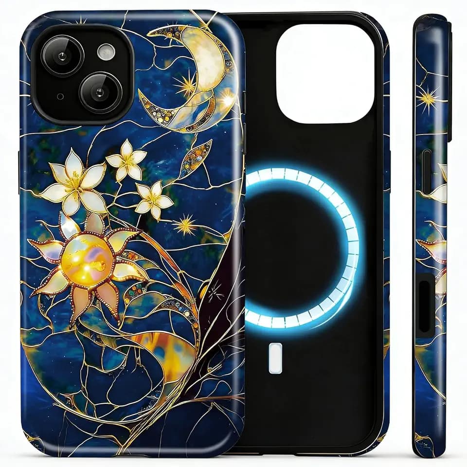 Magnetic for iPhone 13/14 Case Cute - Wireless Charging Compatible - Dual-Layer Hard Shell + Silicone Cover - Aesthetic Protective Phone Case for Women-Mystique Stars