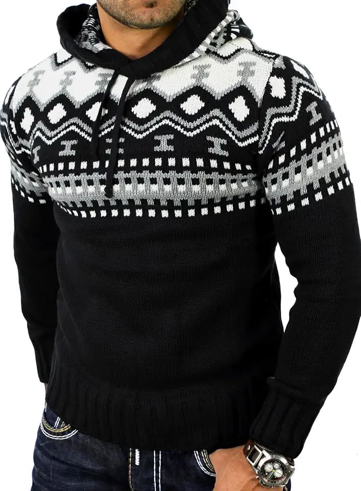 Reslad Norweger Pullover Herren Winterpullover Kapuzenpullover | Strickpullover für Männer RS-3013