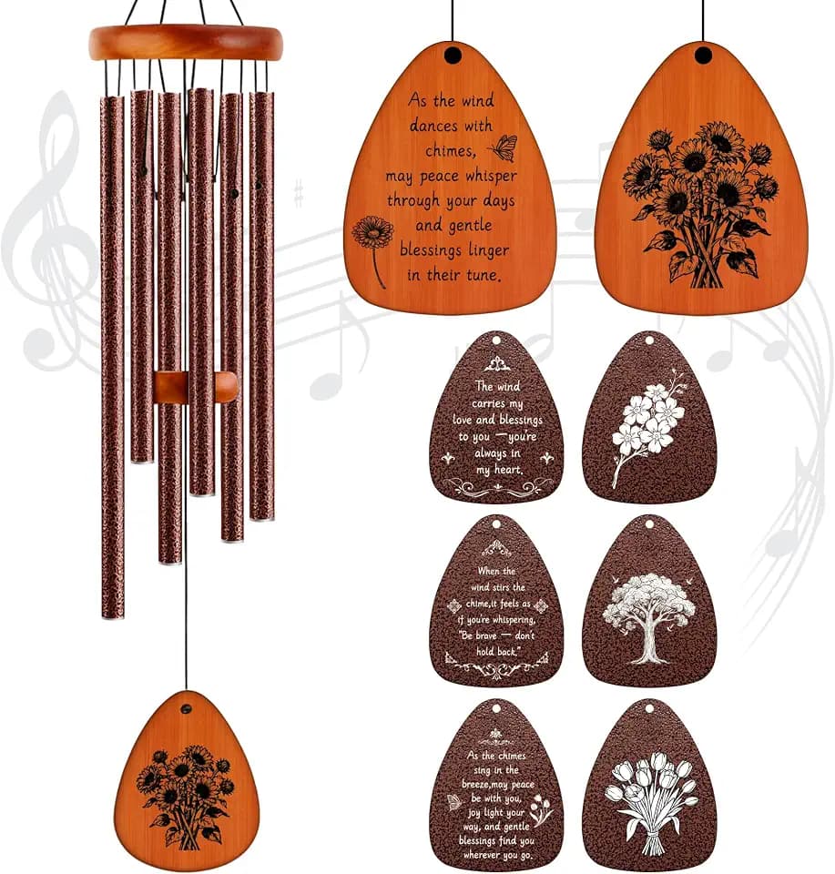 37" Matte Textured Aluminum Wind Chimes for Outdoor Patio & Garden – Large Modern Black Wind Chime with Deep Soft Tone, Thoughtful Home Gift (Brown, 37")