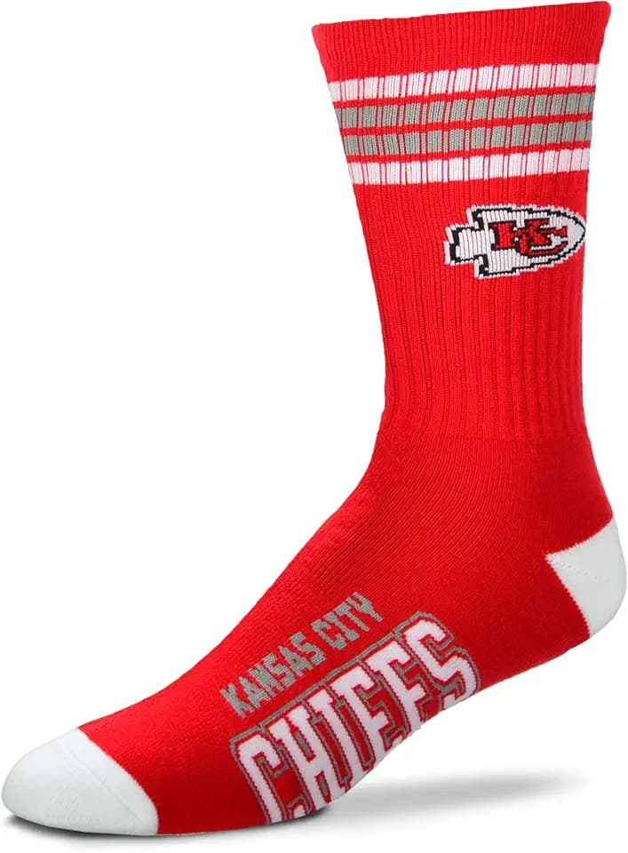 For Bare Feet NFL Officially Licensed Crew Socks, 4 Stripe Deuce