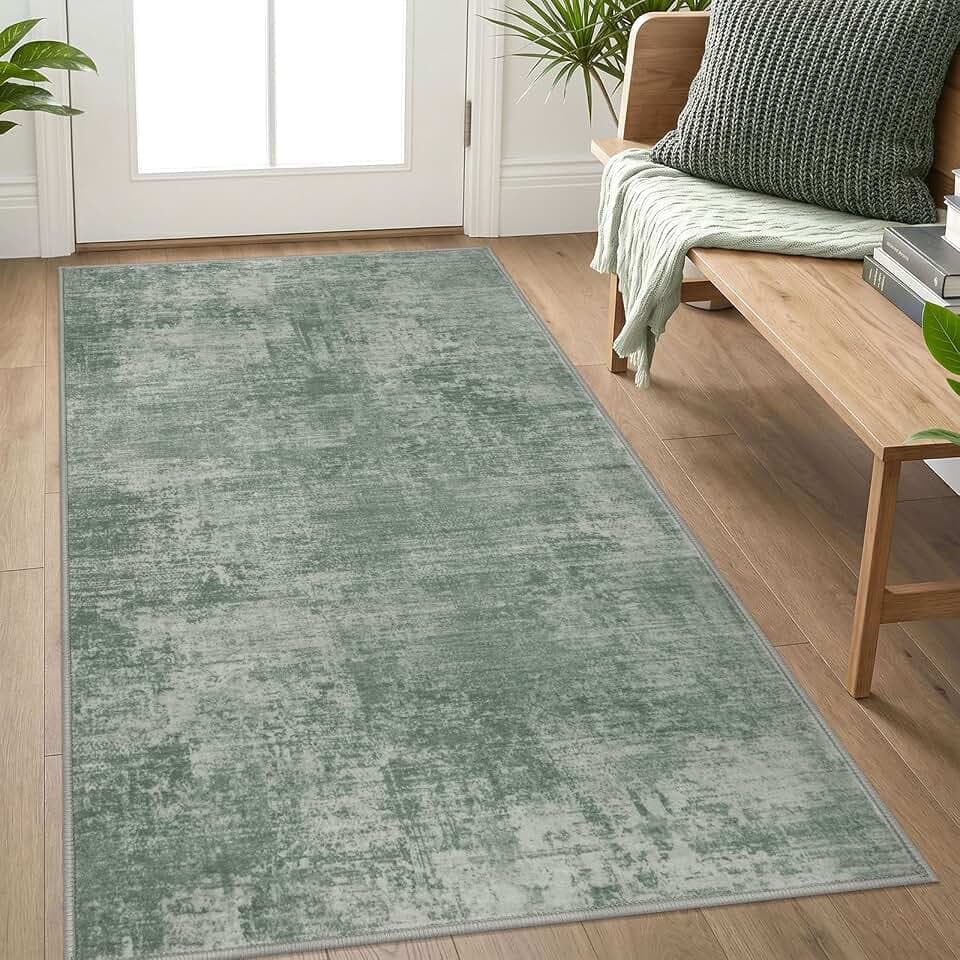 IOHOUZE Abstract Area Rug 3x5 Ft Washable Rugs for Entryway Indoor, Non Slip Kitchen Rug Printed Faux Wool Throw Rugs, Indoor Door Mat for Door Entrance Foyer Living Room, Sage Green