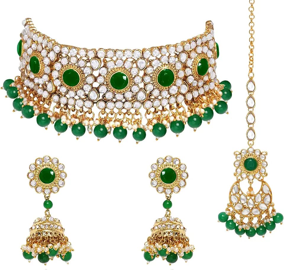 Aheli Faux Pearl Choker Necklace with Earrings Indian Traditional Bollywood Bharatanatyam jewellery set Gift for Women