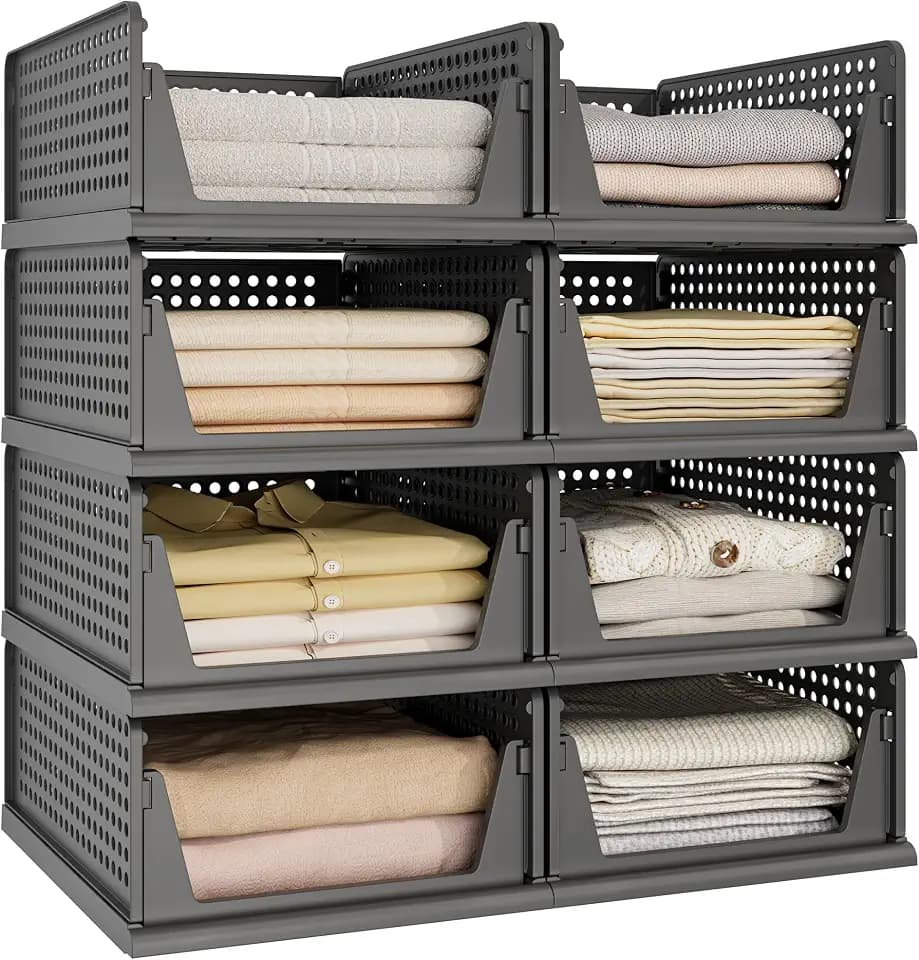 Pinkpum 8 Pack Closet Organizer Storage Bins Stackable Plastic Drawer Shelf