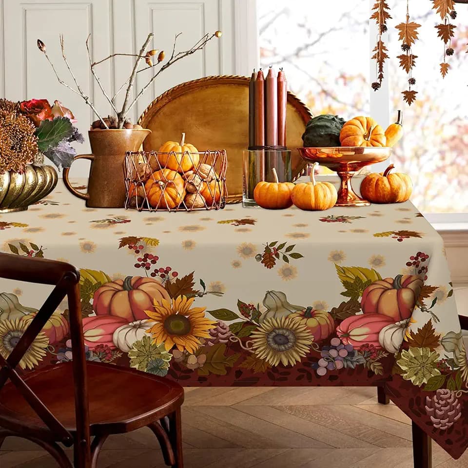 Fall Tablecloth Rectangle 60 x 84 Inch, Fall Table Cloth Rectangle Table