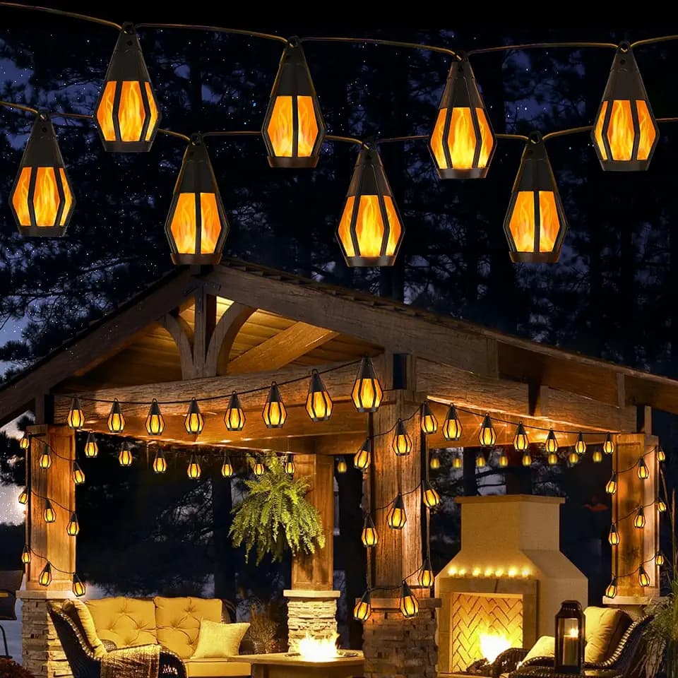 Solar String Lights for Outside, 21Ft Solar Patio Light with 10 Flickering