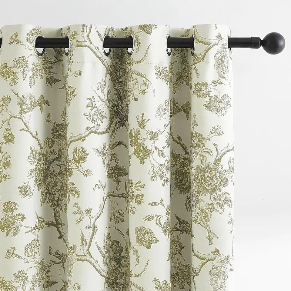 Melodieux Vintage Floral Blackout Curtains 84 Inches Long for Living Room, Bedroom Farmhouse French Country Drapes Cotton Thermal Insulated Grommet Toile Curtains, 52 by 84 in, Tan Beige, 2 Panels