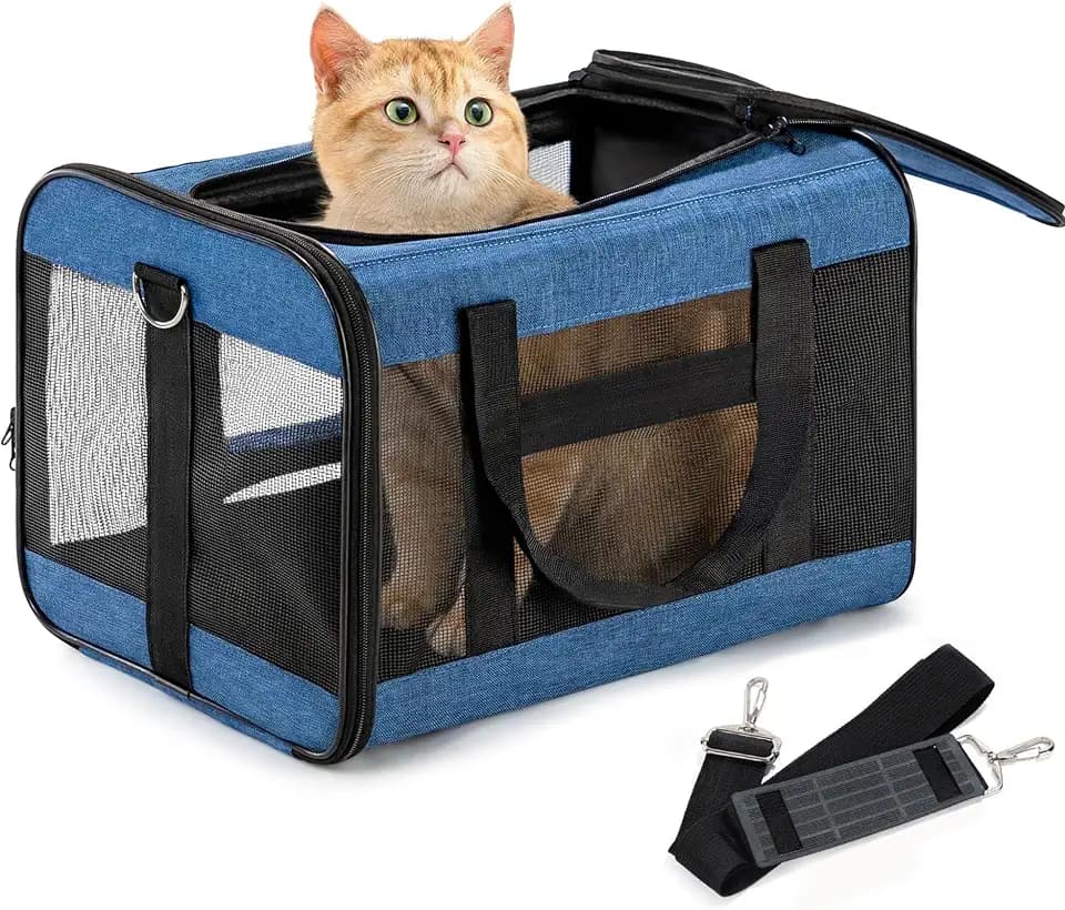Conlun Cat Carrier Soft-Sided Pets Travel Carriers,Blue M