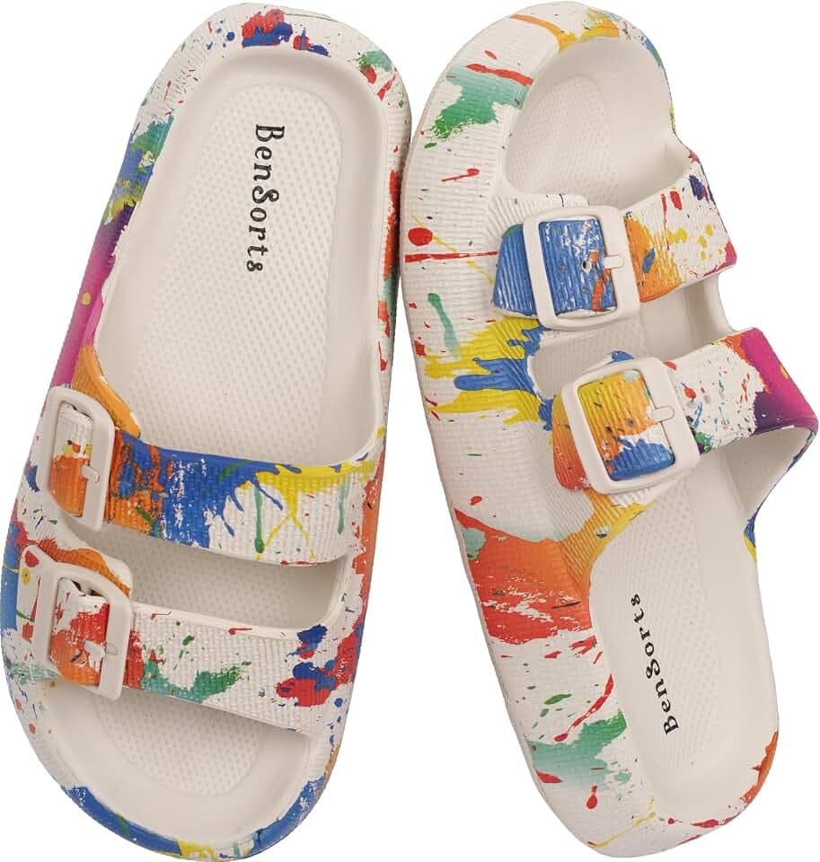 BenSorts Pillow Sandals for Women Men Thick Sole Adjustable Buckles EVA