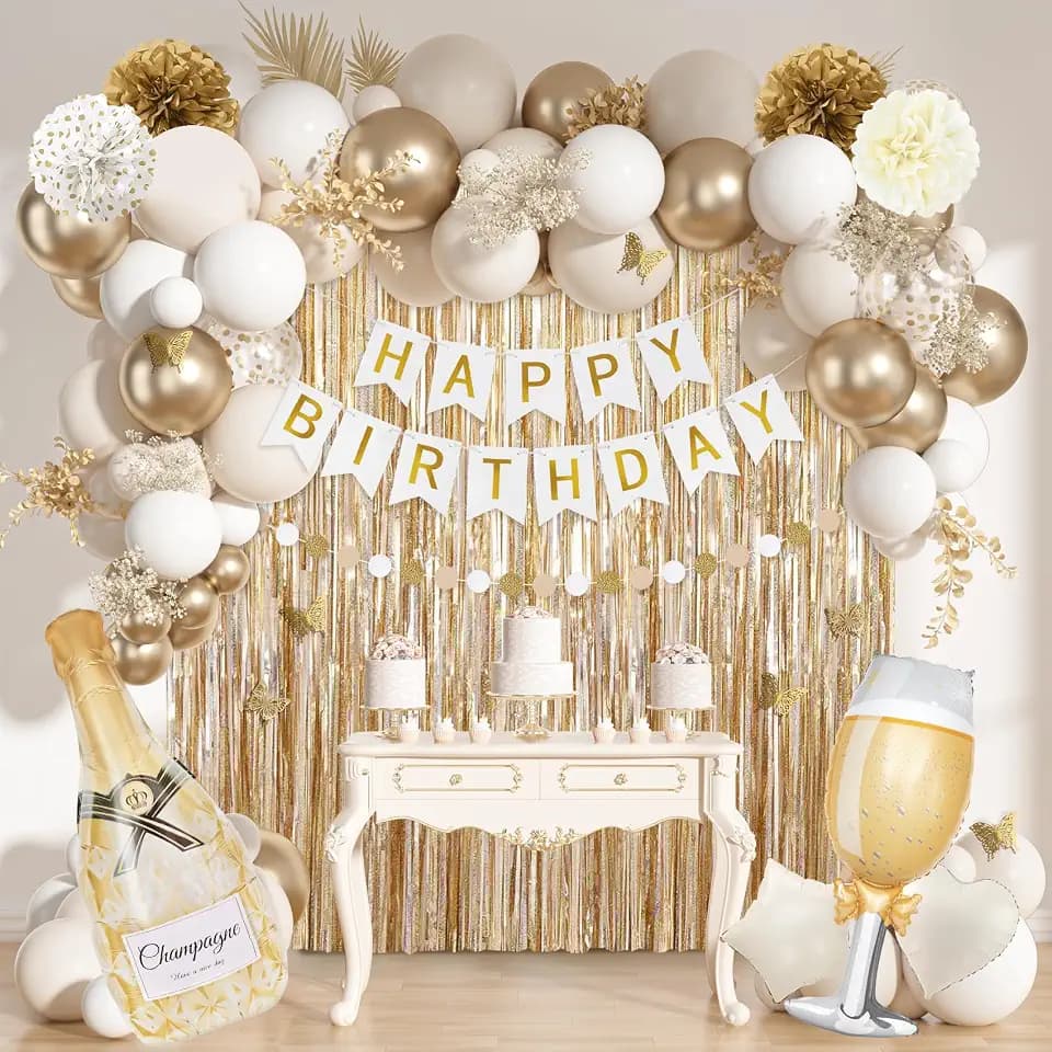 Ouddy Life White Gold Birthday Party Decorations Happy Birthday Banner