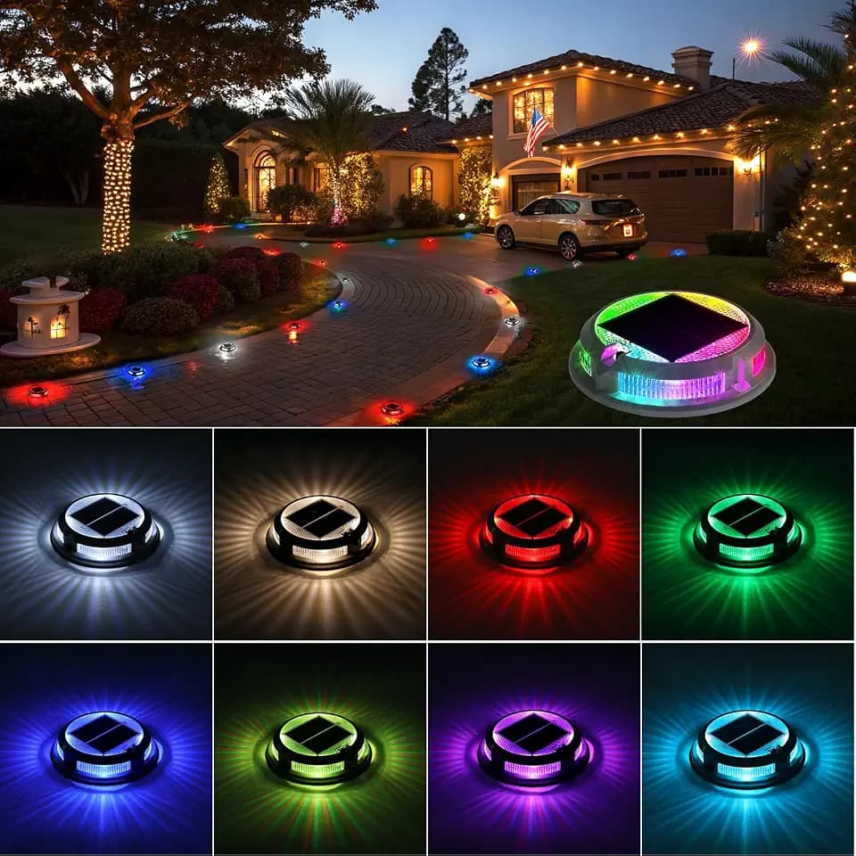 Solar Driveway Lights 12 Pack, RGB Colors Solar Deck Dock Lights