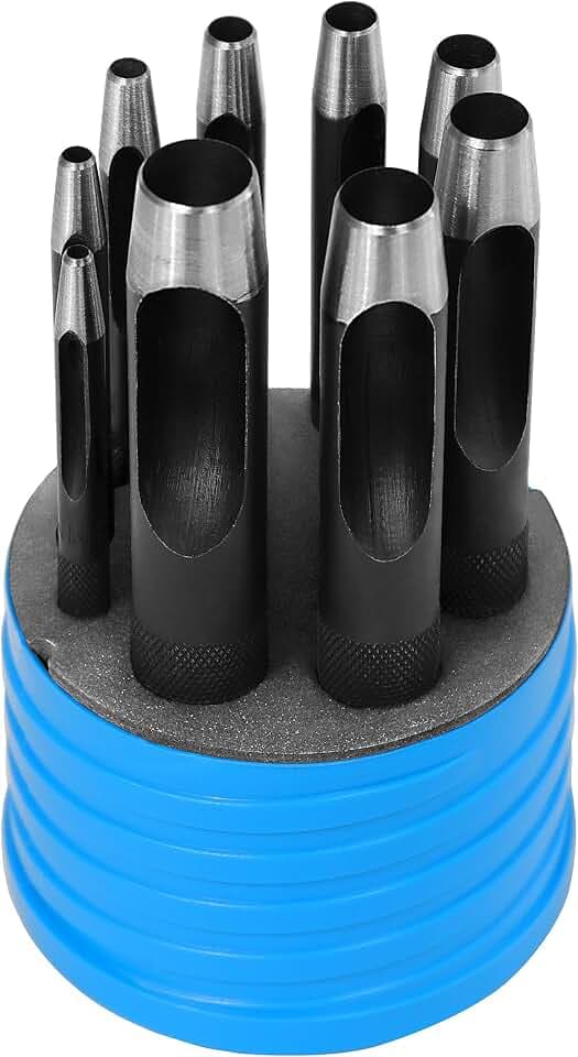 S&R Locheisen Set 3–14 mm – Stanzwerkzeug & Lochstanzer / Lochstanze für Leder, Papier & Metall – Leder Locher, Gürtellocher, Ausstanzer rund 14mm, Hole Punch & Punch Set, Leather hole punch