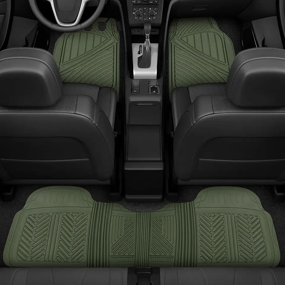 Motor Trend FlexTough Performance All Weather Rubber Car Floor Mats - 3 Piece Floor Mats Automotive Liners for Cars Truck SUV, Heavy-Duty Waterproof (Green)