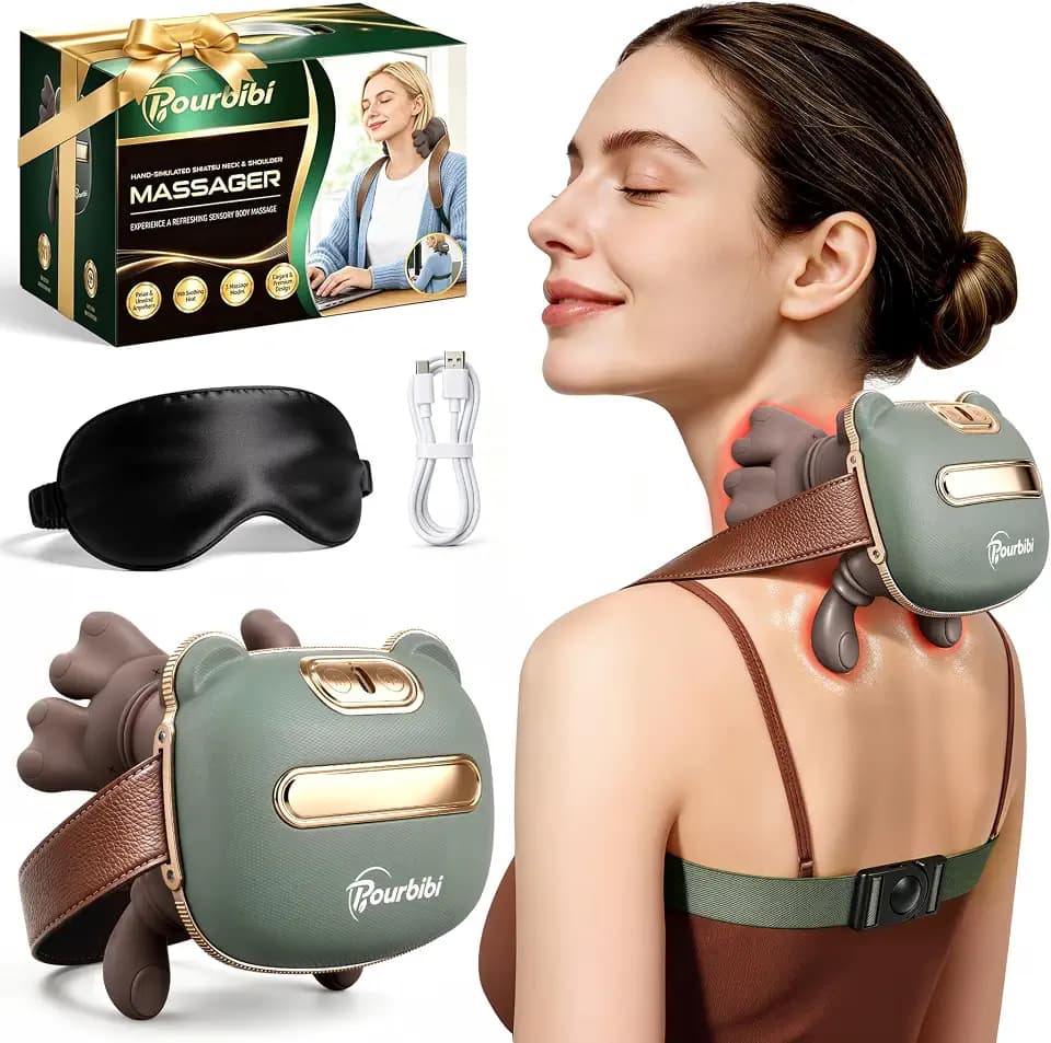 Pourbibi Nackenmassagegerät - Geschenke für Frauen&Männer,Kabelloses Design