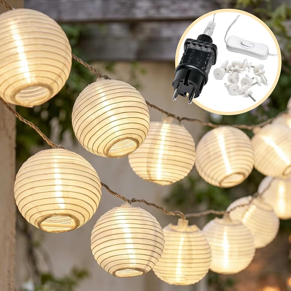 CozyHome Lampions Lichterkette außen strombetrieben - 7 Meter mit 8 Modi