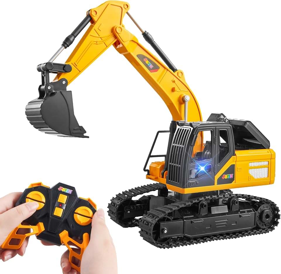 JOYIN Ferngesteuertes Bagger Spielzeug für ab 3 4 5 6 7 8 9 Jahren Junge, 2,4 GHz Bagger RC Spielzeugautos mit Licht und Sound, Geburtstags Geschenk