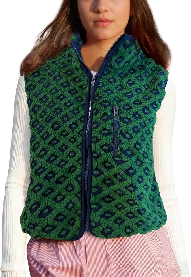 SeeLuNa Plaid Fleece Vest Women Sleeveless Sherpa Vest Full Zip Jacket