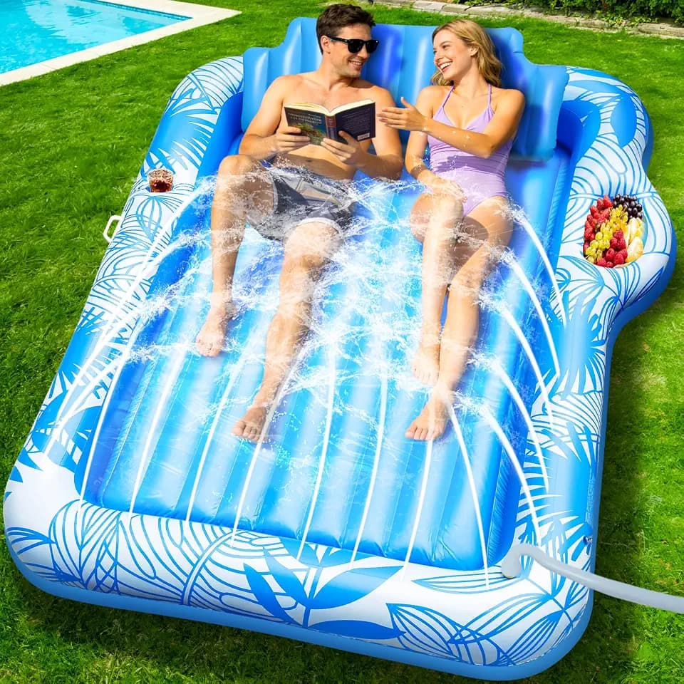 83" X 60" Inflatable Tanning Pool Lounger Float with Sprinkler for Adults