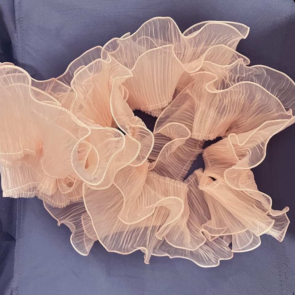 3 Yards Two Layer Ruffle Pleated Chiffon Trim Dress Bag Decoration, Peach