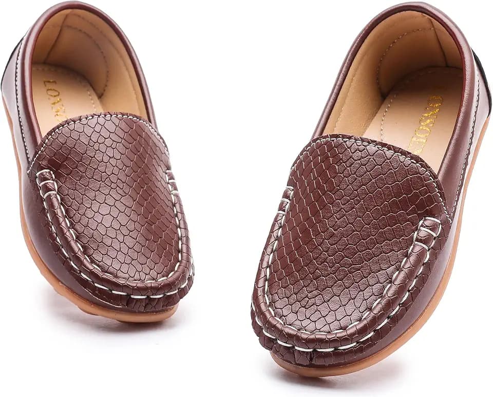 LONSOEN Boys Girls Loafers Dress Shoes Slip On Boat Toddler Little Kid