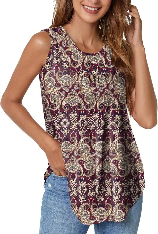 SUNNEGOO Women's Sleeveless Tank Tops Printed Loose Fit Casual Shirt Summer